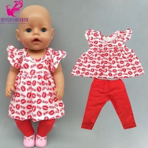 Doll clothes red lips pattern shirt dress with legging children gift 18 inch girl doll clothes with trousers