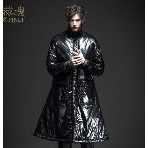 Free Shipping New Male mens unique fashion personality soul autumn dark high collar mid-length cotton coat jacket BC193505345