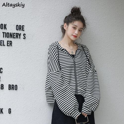 Jackets Women Sun-proof Striped Casual All-match Students Bat Sleeved Pockets Streetwear Female Clothes Outwear Ulzzang Chic Ins