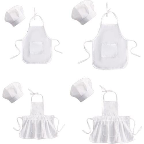 2Pcs Cute Baby Chef Apron and Hat Infant Kid White Cook Costume Photography Prop 24BE