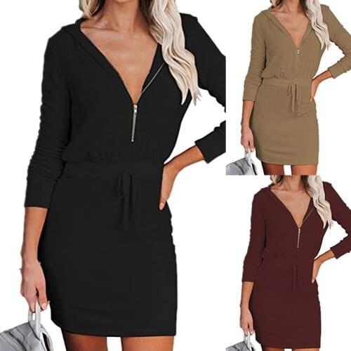 Fashion Oversize 2021 Elegant Women Dress Solid Color Breathable Long Sleeve V Neck Women Dress for Autumn Comfortable And Sexy