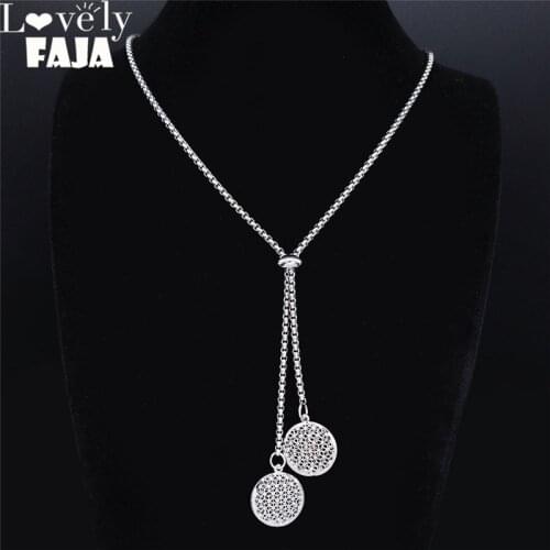 Fashion Flower of Life Stainless Steel Necklaces for Women Silver Color Chain Necklace Jewelry joyeria acero inoxidable NXS03