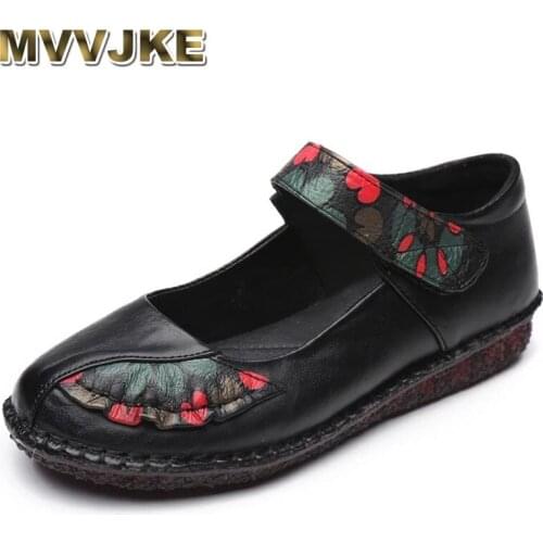 MVVJKE2021 Spring Genuine Leather Womens Shoes Soft Sole Flat Bottom Color Matching National Style Light Mouth Grinding Paste