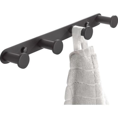 Leyden Stainless Steel Wall Mounted Coat Hook,4 Hooks Black Finish Heavy Duty Towel Holder Round Bathroom Accessory