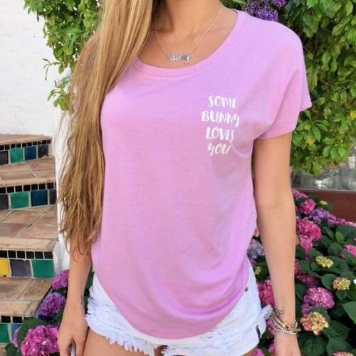 Some bunny loves you t-shirt funny cute kawaii camiseta rosa feminina pretty 90s young girl shirt fashion women tees tops- L128