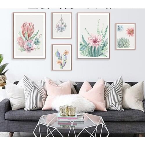 Nordic Modern Simple Flower Cactus Echinopsis Tubiflora Decorative Canvas Painting Wall Pictures for Living Room Oil Painting