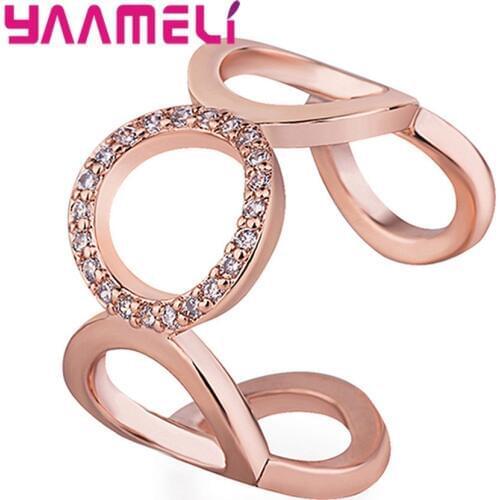 New Arrival Trendy Geometric AAA Zirconia Crystal Stone Open Rings for Women Fashion Party Wedding Jewelry Cute Adjustable Rings