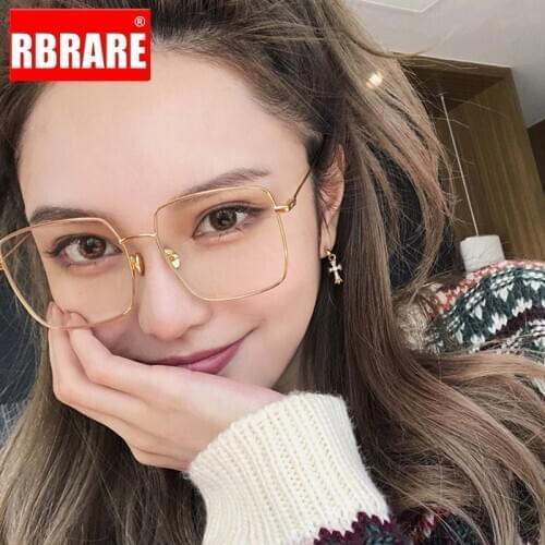 RBRARE Oversized Square Glasses Women Anti-blue Light Glasses Women Metal Eyeglasses Frame Women/Men High End Eyewear Okulary