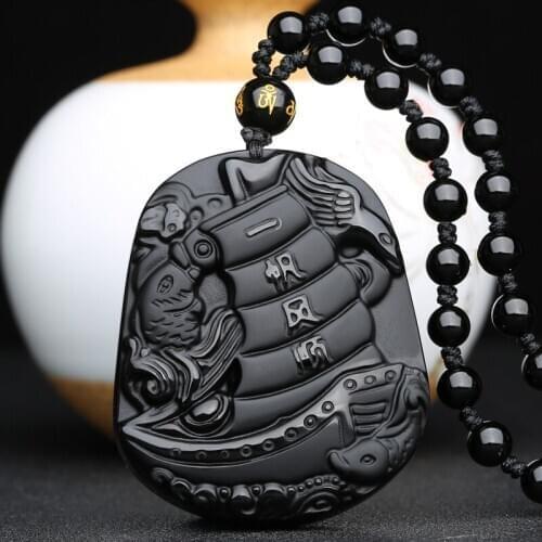 100% natural Obsidian mascot Pendant Necklace Jewelry Men and Womens Fine Jewelry Obsidian Run smoothly Pendant Necklace