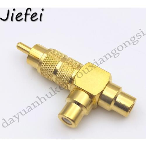 5pcs High Quality Gold Plated RCA Male to 2 Female RCA Splitter Adapter AV Video Audio T Plug RCA 3 way Plug Connector