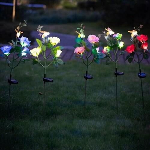 Solar Light LED Bee Light Rose Combination Rainbow Rose Led Light To Insert Flower Lights Outdoor Led Lights Outdoor Solar Lamp