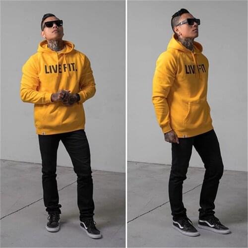 Yellow Men Brand Cool Hoodies Gym Sport Running Training Fitness Bodybuilding Sweatshirt Outdoor Sportswear Male Hooded Jackets