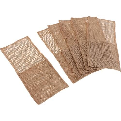 Pack of 6pcs Hessian Burlap Cutlery Pouch Bags Christmas Party Favor