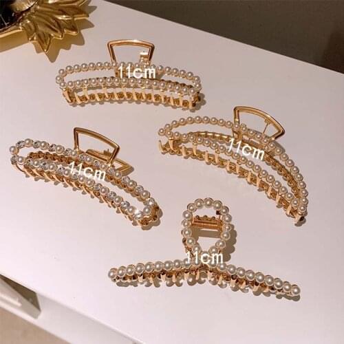 Fashion Geometric Pearl Shark Clip Hair Accessories Women Summer Metal Bath Crab Claws Korean Large Barrette Clamps Hair Clips