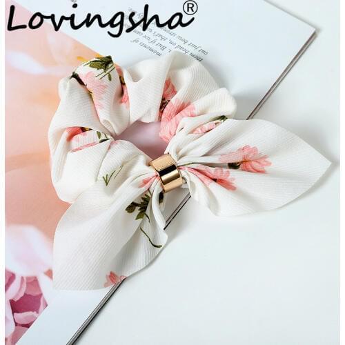 LOVINGSHA Cute Rabbit Ear Floral Women Hair Accessories Elastic Hair Band Hair Rope For Girls Rubber Band Tie Hair Scrunchies
