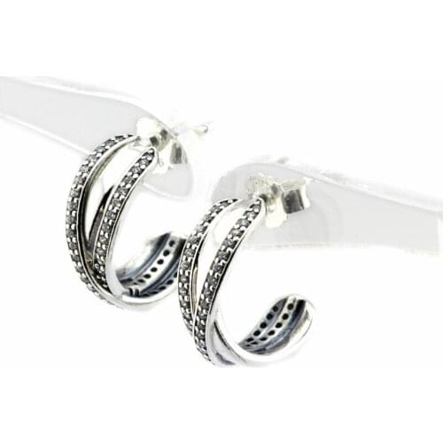 Clear CZ Entwined Hoop Earrings Sterling Silver 925 Jewelry Classic Wedding Earrings for Women Fashion New Girls Silver Earrings