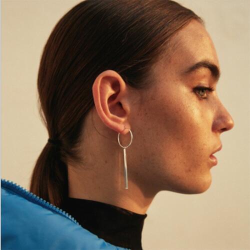 New Big Circle Hoop Earrings for Women Retro Opening Round Long Stick Pendant Statement Earrings Fashion Jewelry Girl Gift