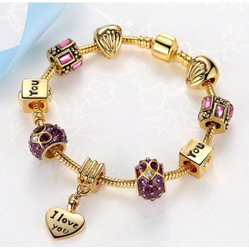 I Love You Rose Gold Color Pendant Charm Fit Pan Snake Chain Bracelets & Bangles For Women DIY Jewelry Making