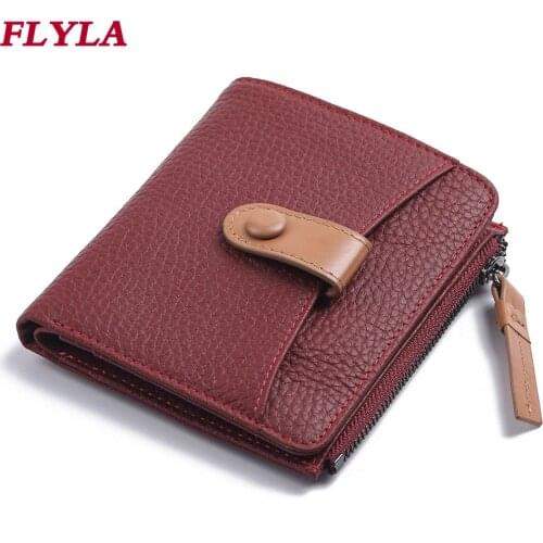Womens Genuine Leather Wallet Short Paragraph Fashion New First Layer Cowhide Card Bag Zipper Ladies Small Wallet