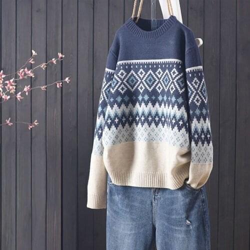 Spring and Autumn Fashion New Ethnic Style Loose Retro Long Sleeve Round Neck Sweater Women Western Casual All-match Top