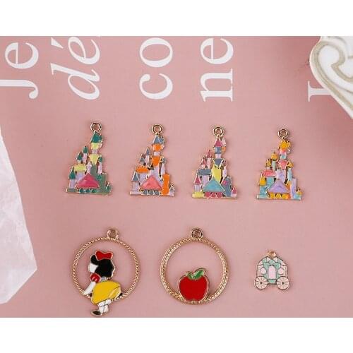 10pcs lovely Sweet Cartoon Earrings Princess Castle Carriage Red Apple Hollow Round Pendant diy Jewelry Accessories Material