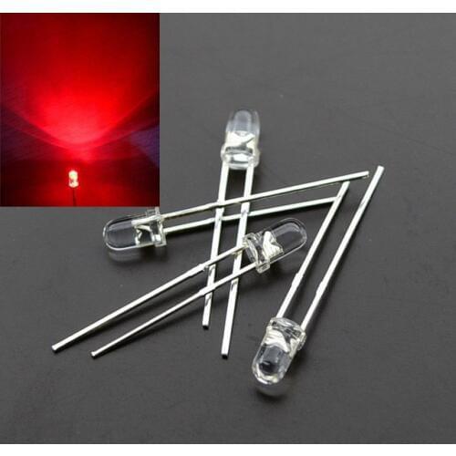100Pcs of 3mm long leg Red Emitted Color Ultra-Bright LED Light Lamp Emitting Diodes 15000MCD Free Shipping