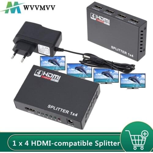 1 x 4 HDMI-compatible Splitter Converter 1 In 4 Out HD 1.4 Splitter Amplifier HDCP 1080P Dual Display for DVD PS3 HDTV Xbox
