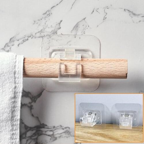 2PC Self-adhesive Hook Wall-mounted Household Hanging Rod Clip Glue Wall Sticker Shower Room Curtain Rod Fixing Clip Hanger