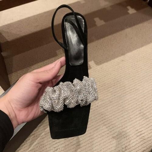 2021 New Fashion Diamond High Heels Women Sexy Pumps Flock Shoes Ladies Party Shoes Crystal Fashion Size 35-40