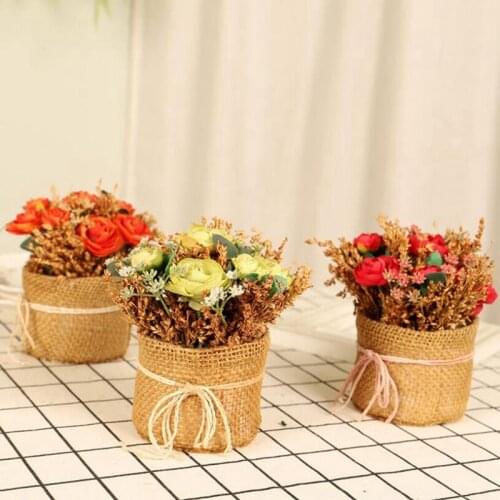 3Pcs Artificial Flowers Potted Silk Rose Arrangements Bonsai House Office Restaurant Table Centerpieces Windowsill Decor