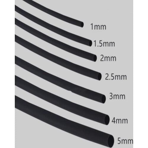 5METER/LOT 2:1 Black 0.8mm 1mm 1.5mm 2mm 3mm 3.5mm 4mm 5mm 6mm 7mm 8mm 9mm 10mm Diameter heat shrink tube DIY Connector Repair