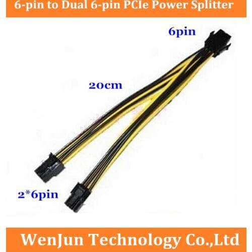50~100pcs DHL/EMS Free shipping 20cm 18AWG 6-pin PCIe Female to Dual 6-pin PCIe Male Video Card Power Splitter Adapter Connector