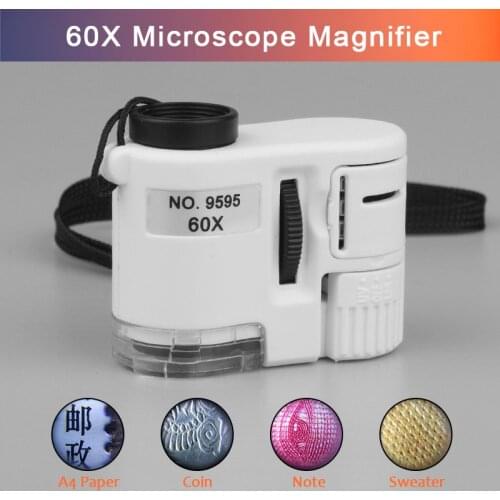 60X Magnifying Loupe LED UV Iluminated Pocket Microscope Jewelry Magnifier Mini Pocket Microscope Loupe Currency Detector