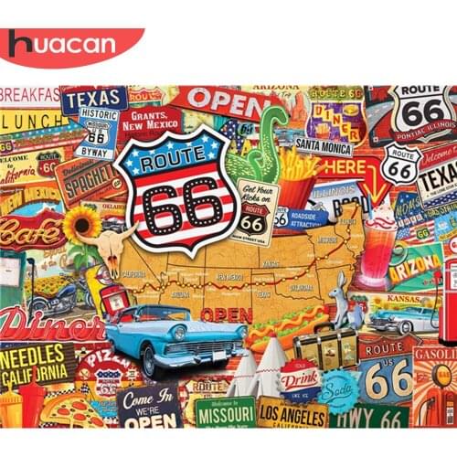 HUACAN Diamond Embroidery Map Full Square Round Rhinestone Kit Diamond Painting Landscape Cross Stitch Home Decoration