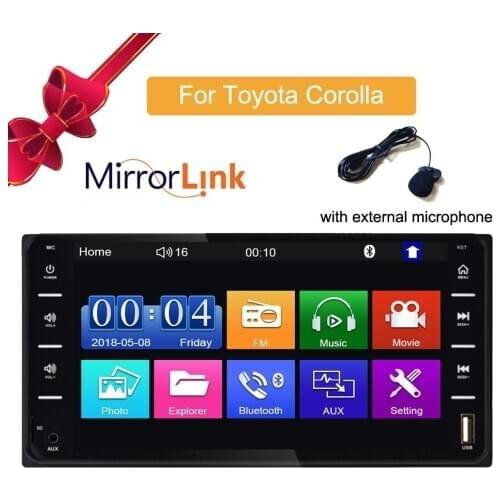 Car Audio MP5 DVD Player For Toyota Corolla 2 Din Touch Screen Android/IOS MirrorLink Bluetooth 7" Universal FM Microphone mp5