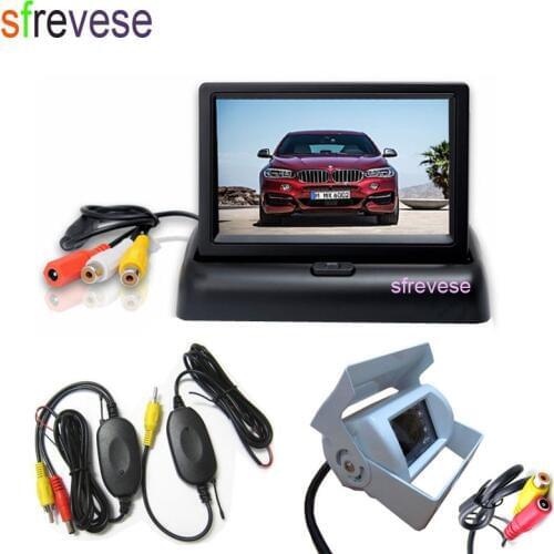 Wireless White 18 LED IR Car Parking Reversing Backup Camera Waterproof + 4.3" LCD Foldable Monitor Rear View Kit