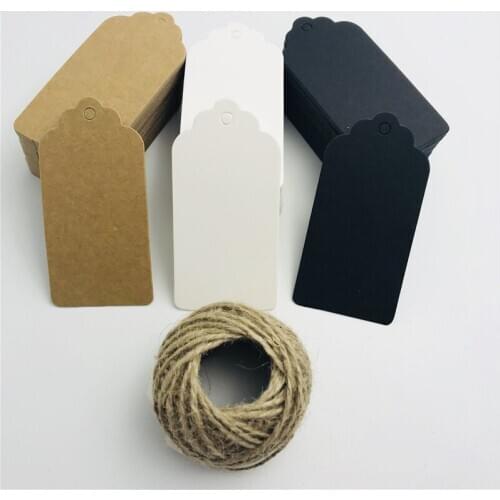 100pcs/lot White Black Brown Kraft Paper Tags Scallop Head Label Luggage Wedding invitation card Blank Price Hang Tag 4.5*9cm