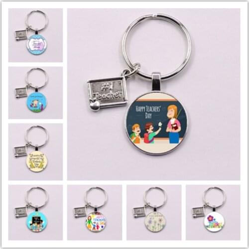Teacher Keychain Thank You Teacher Text Keychain Charm Glass Crystal Pendant Keyring Bag Car Key Chain Women Teachers Day Gift