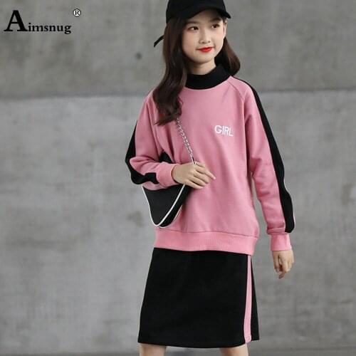 Children Two Piece Sets Baby Girls Long Sleeve Hooded Tops and Knee-Length Skirt Kids Clothing 2021 Autumn Patchwork 2PS Outfits