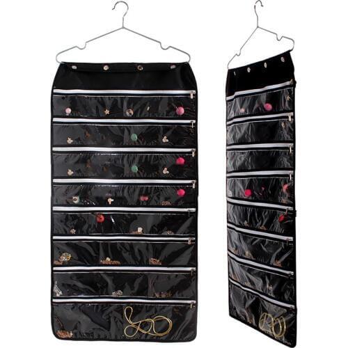 Jewelry Organizer Double Sided 56-Pocket Zipper Hanging Necklace Earring Holder Hanging Storage Bag jewelry box/joyeros organiza