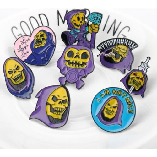 Skeleton Skull Enamel Brooches He-Man The Masters of the Universe Lapel Pin Bags Badge Punk Jewelery Funny Gift for Friends