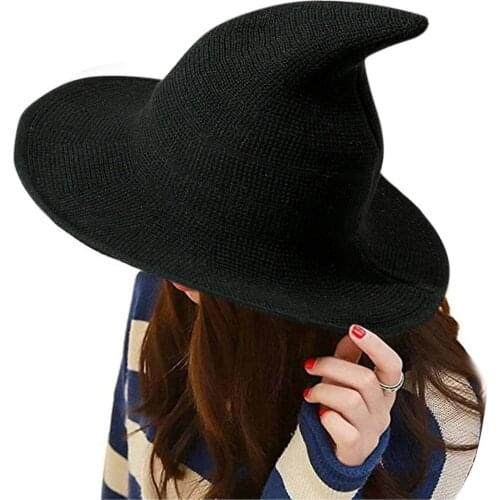 Hot Women Modern Witch Hat Foldable Costume Sharp Pointed Halloween Party Hats Witch Hat Solid Hat Diversified Along The Hat