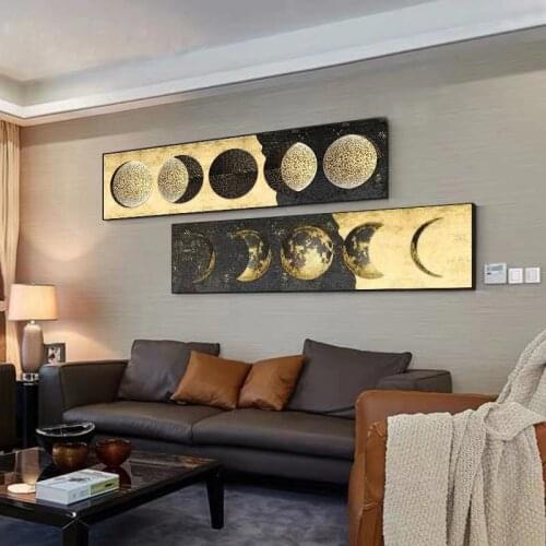 Large Size Golden Art Canvas Painting Gold Foil Moon Canvas Art Posters And Prints Wall Pictures For Living Room Decor Cuadros