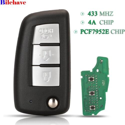 Bilchave 5pcs For Nissan Sylphy 2019 Bluebird Qashqai Kicks Tilda X-Trail 3Button Fob 4A PCF7952E 433MHz Chip Remote Car Key