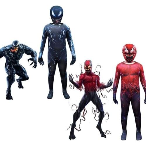 Red black Venom Cosplay Costume Zentai Unisex Bodysuit Carnage 3D Printed Adults Kids jumpsuit mask Spandex Jumpsuits 5-12 age