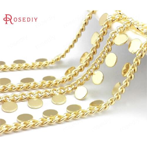 39681)1 Meter 24K Gold Color Brass with Round Shape Special Necklace Bracelets Chains Jewelry Making Supplies Diy Findings