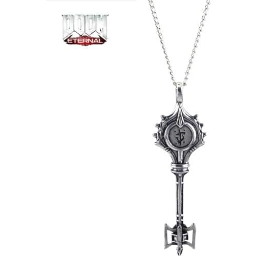 Hot Selling Game Doom Eternal Necklace Handmade Keyfob Metal 3D Necklace Weapon Llaveros Chaveiro Cosplay Chain Charms Jewelry