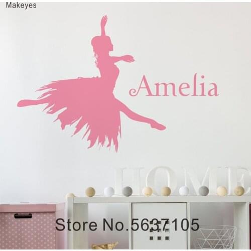 Makeyes Custom Name Ballerina Wall Stickers Dance Girls Baby Room Decor Wall Decal Personalized Names Wall Vinyl Decoration Q123