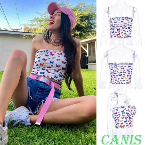 Summer Women Butterfly Print Tube Top Fashion Vest Sexy Strapless Wrap Chest Tube Top Elastic Safety Underwear Tanks