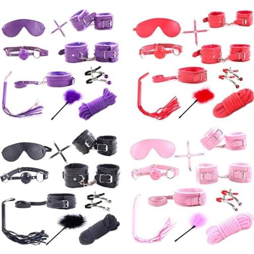 BDSM Bondage Restraint Set Sex Handcuffs Blinder Nipple Clamps Slave Mouth Gag Shibari Rope Sex Toys for Woman Adult S&M Fetish
